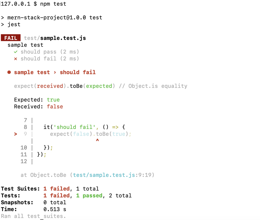 npm test using jest