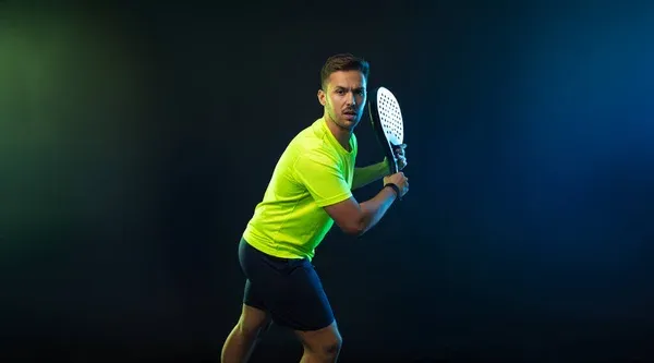 Padel Tennis Player Racket Man Athlete Racket Court Neon Colors — Stock Photo, Image