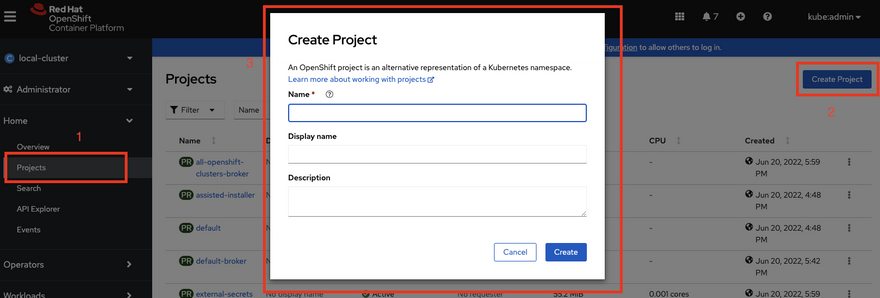 Create New Openshift Project