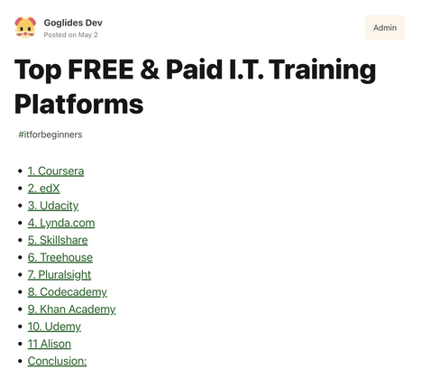 Cover image for Top FREE & Paid I.T. Training Platforms