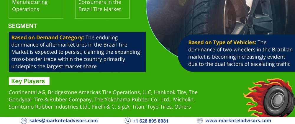 Cover image for Brazil Tire Market is Projected to Grow at a CAGR of 2.5% from 2024-30| MarkNtel Advisors