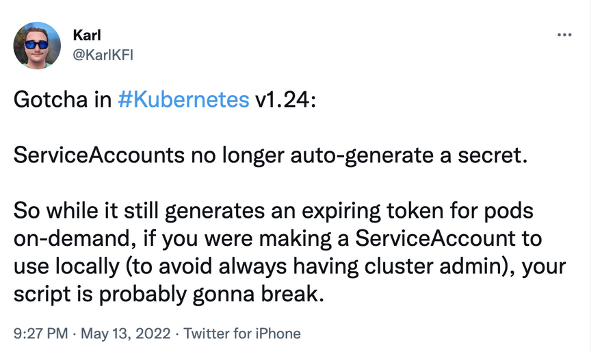 Service account no longer auto-generate secret