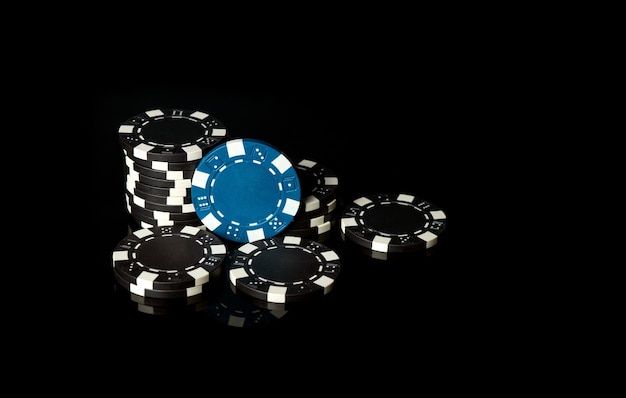 Photo pile chips received as a result of winning successful combination in the casino or poker club