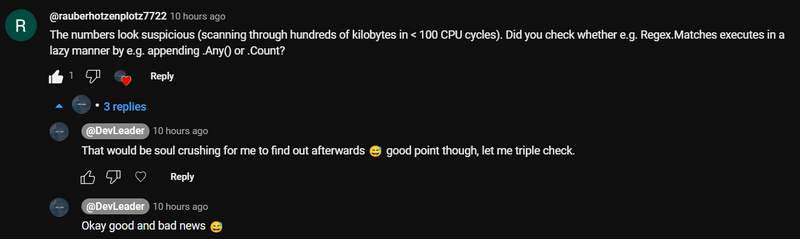 C# Regular Expression Performance - YouTube Comment